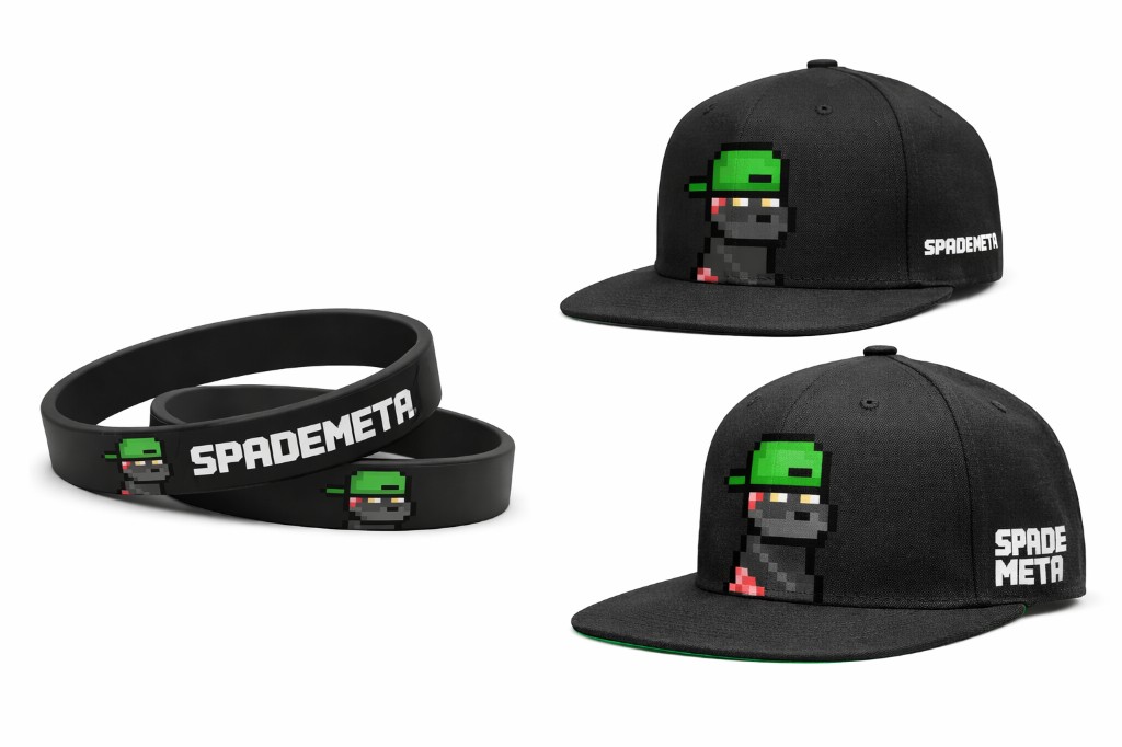 SpadeMeta branded hats and wristbands merchandise mockup